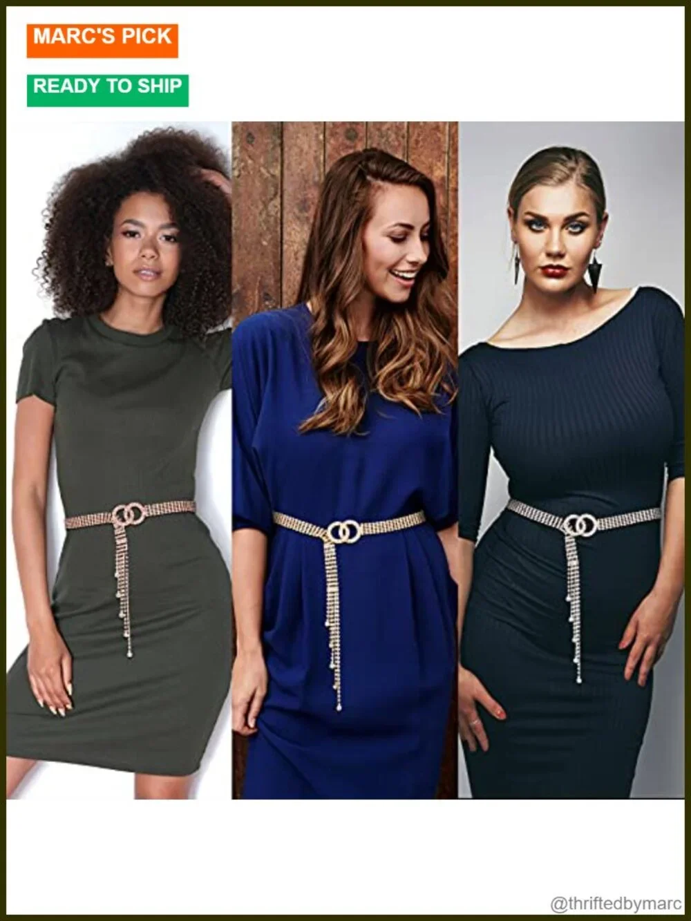 Rhinestone Chain Belt O-Ring Waistband Belt for Dresses